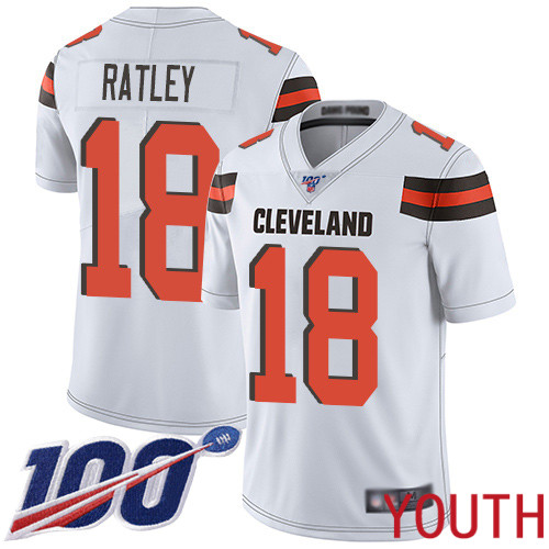 Cleveland Browns Damion Ratley Youth White Limited Jersey 18 NFL Football Road 100th Season Vapor Untouchable